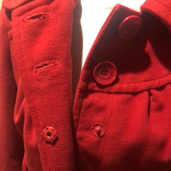 Tulle cute hooded Red Peacoat Jacket with detachable hood - Picture 14 of 17